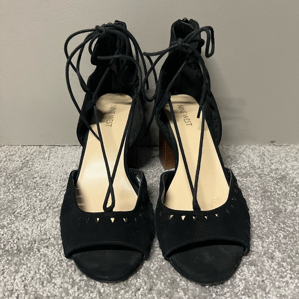 Nine West Black Suede Jinxed Block Heel